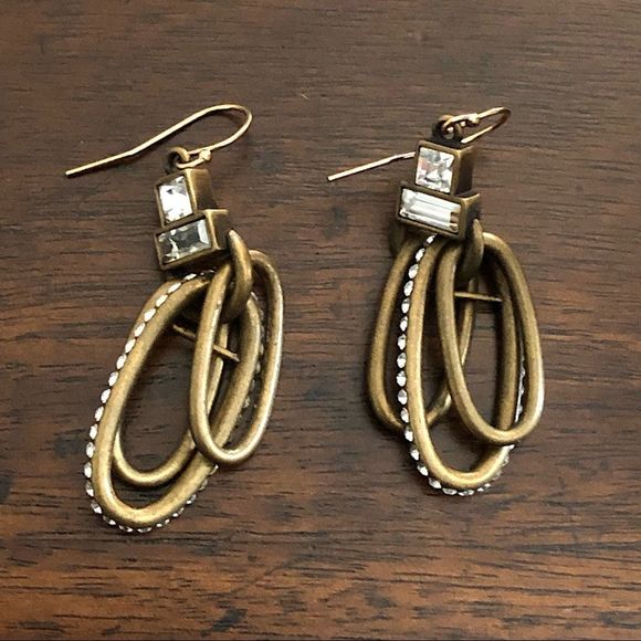 SILPADA Modern Maven Brass Drop Earrings With Swarovski Crystals NIB - Picture 1 of 14